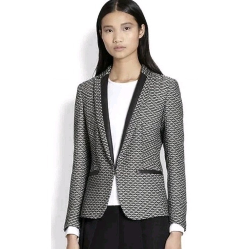 Rag & Bone Lorimer Jacquard Tweed Blazer Lamb Leather Trim Women 8 Jacket Career